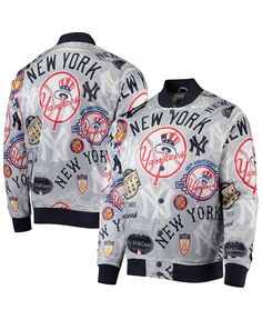 Мужская серая атласная куртка new york yankees со сплошным принтом на застежках Pro Standard, серый