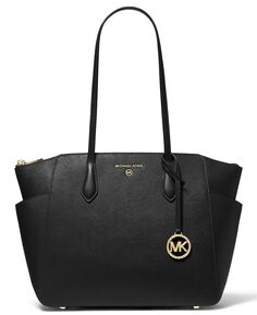 Кожаная сумка-тоут marilyn среднего размера с молнией сверху Michael Kors, черный