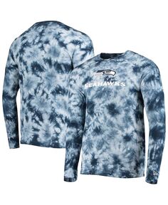 Мужская футболка с длинными рукавами темно-синего цвета колледжа seattle seahawks tie-dye New Era, синий