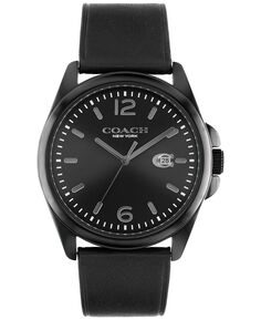 Мужские часы greyson с черным кожаным ремешком 41 мм COACH, черный
