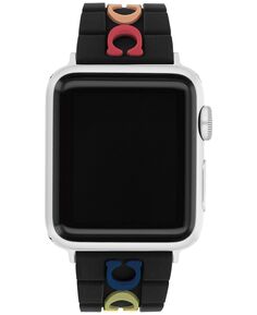 Резиновый ремешок apple watch черного цвета с многоцветным логотипом, 38/40/41 мм COACH, черный