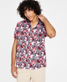 Мужская рубашка slim-fit performance stretch с цветочным принтом и короткими рукавами на пуговицах Society of Threads, красный