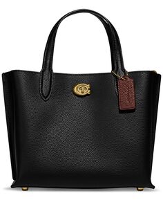 Сумка COACH Polished Pebble Leather Willow Tote 24 with Convertible Straps, черный