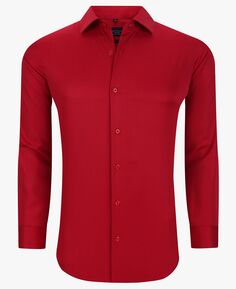 Мужская однотонная облегающая рубашка без морщин с длинным рукавом и длинными рукавами на пуговицах Suslo Couture, красный