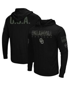 Мужская черная футболка с длинным рукавом с капюшоном oklahoma sooners oht в стиле милитари Colosseum, черный