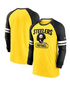 Мужская золотисто-черная футболка с длинным рукавом реглан pittsburgh steelers throwback Nike, мульти