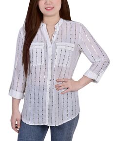 Миниатюрная блуза с отворотами на рукавах 3/4 и верхом с металлическими деталями NY Collection, мульти