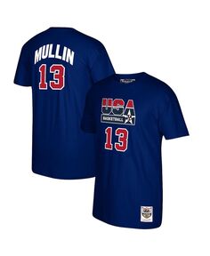 Мужская футболка chris mullin navy usa basketball 1992 dream team с названием и номером Mitchell &amp; Ness, синий