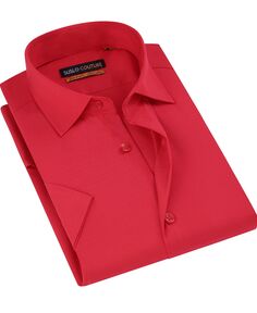 Мужская приталенная рубашка с короткими рукавами и однотонной рубашкой на пуговицах Suslo Couture, красный