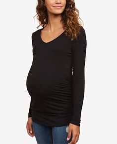 Футболка для беременных с длинным рукавом и боковыми рюшами Motherhood Maternity, черный