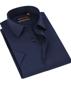 Мужская приталенная рубашка с короткими рукавами и однотонной рубашкой на пуговицах Suslo Couture, синий