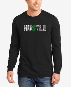 Мужская футболка hustle с длинным рукавом и надписью word art LA Pop Art, черный