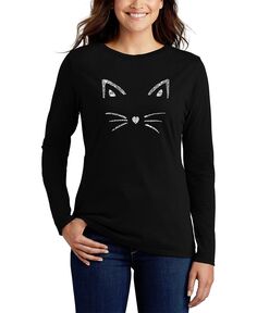 Женская футболка с надписью «whiskers» с длинным рукавом и надписью «whiskers» LA Pop Art, черный