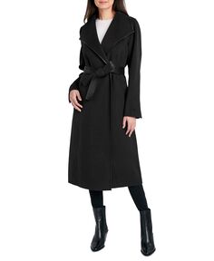 Женское пальто с запахом и отделкой из искусственной кожи с поясом Tahari, черный