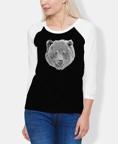 Женская футболка реглан word art bear face LA Pop Art, черно-белый