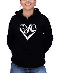 Женский топ с капюшоном word art script love heart sweatshirt top LA Pop Art, черный