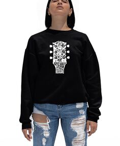 Женская футболка с круглым вырезом word art guitar head music genres sweatshirt top LA Pop Art, черный