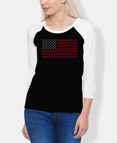 Женская футболка реглан word art с флагом сша LA Pop Art, черно-белый