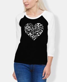 Женская футболка реглан с надписью word art heart notes LA Pop Art, черно-белый