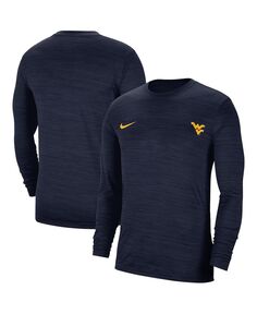 Мужская темно-синяя футболка с длинным рукавом west virginia mountaineers velocity legend performance Nike, синий
