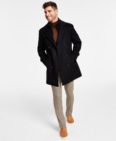 Мужское однобортное двубортное пальто классического кроя темно-синего цвета с нагрудником Lauren Ralph Lauren, черный