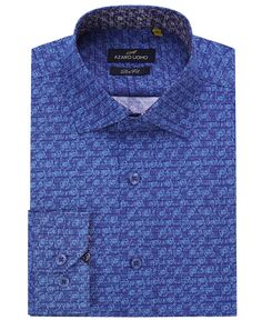 Мужская деловая рубашка с длинным рукавом и геометрическим рисунком на пуговицах Azaro Uomo, синий
