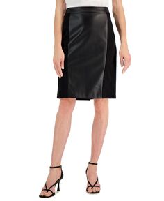 Женская юбка без застежек из искусственной кожи спереди Kasper, черный
