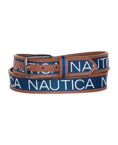 Мужской ремень с логотипом и кожаной отделкой Nautica, синий