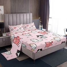 Комплект постельного белья для детей Erosebridal Cat Lover&apos;s Animal, 4 предмета, розовый/мультиколо