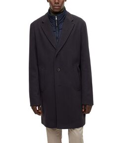 Мужское приталенное пальто с внутренней молнией boss Hugo Boss, темно-синий