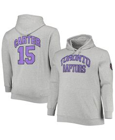 Мужская толстовка с капюшоном vince carter heathered grey toronto raptors big and tall с именем и номером Mitchell &amp; Ness, мульти