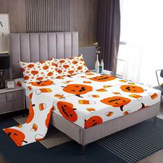 Комплект постельного белья Erosebridal Kids Halloween 4 предмета, белый/оранжевый
