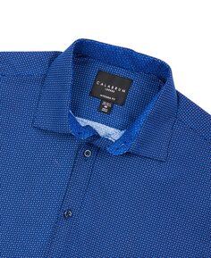 Мужская аккуратная классическая мини-рубашка стандартного кроя без утюга стрейч Calabrum, синий