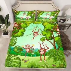 Комплект постельного белья Erosebridal Kids Cartoon Monkey, 2 предмета, зеленый