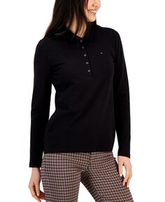 Женская рубашка-поло с длинными рукавами и логотипом Tommy Hilfiger, черный