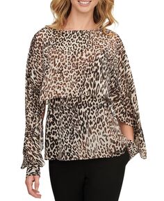 Женская блузка с леопардовым принтом и рукавами-накидкой DKNY, мульти