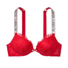 Бюстгальтер пуш-ап Victoria`s Secret Bombshell 2 Sizes Larger Lace &amp; Sparkly Strap, красный