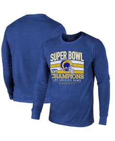 Мужская футболка с длинным рукавом threads royal los angeles rams super bowl lvi champions tri-blend Majestic