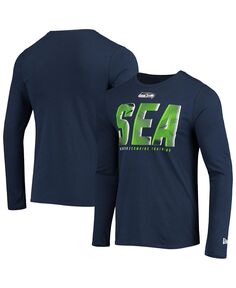 Мужская футболка с длинным рукавом с принтом seattle seahawks combine темно-синего цвета колледжа New Era, синий