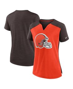 Женская оранжево-коричневая футболка cleveland browns impact exceed performance с вырезом под горло Nike, мульти