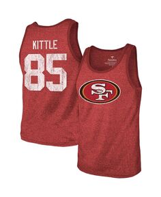 Мужские нити george kittle scarlet san francisco 49ers name &amp; number tri-blend tank top Majestic