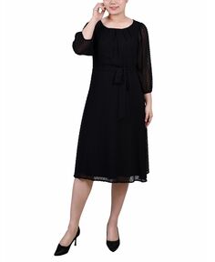 Миниатюрное платье в горошек с заколками на рукавах 3/4 NY Collection, черный