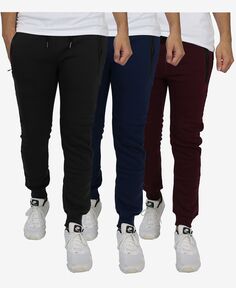 Мужские приталенные флисовые спортивные штаны для бега с термосвариваемыми карманами на молнии, упаковка из 3 шт. Blu Rock, мульти