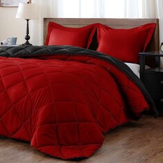 Комплект двуспального постельного белья Downluxe Queen, 3 предмета, красный/черный