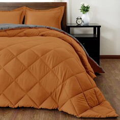 Комплект двуспального постельного белья Downluxe Queen, 3 предмета, оранжевый/серый