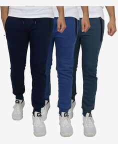Мужские приталенные флисовые спортивные штаны для бега с термосвариваемыми карманами на молнии, упаковка из 3 шт. Blu Rock, мульти