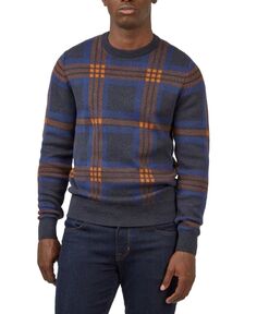 Мужской жаккардовый пуловер в клетку, свитер с круглым вырезом и вышивкой Ben Sherman, темно-синий