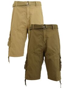 Мужские шорты-карго с поясом и плоскими передними протертыми карманами из твила, упаковка из 2 шт. Galaxy By Harvic, мульти