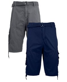 Мужские шорты-карго с поясом и плоскими передними протертыми карманами из твила, упаковка из 2 шт. Galaxy By Harvic, мульти