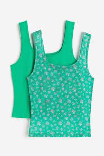 Пижамный топ H&amp;M Lace-trimmed, 2 предмета, зеленый/темно-зеленый/розовый H&M